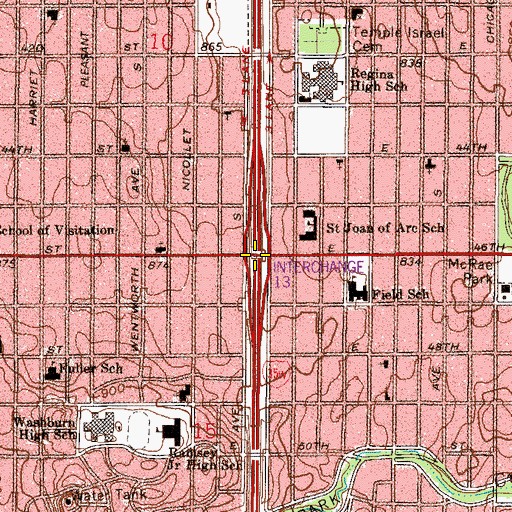 Topographic Map of Interchange 13, MN