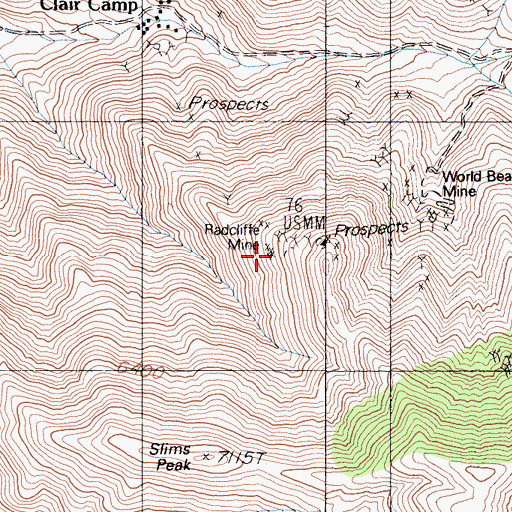 Topographic Map of Radcliffe Mine, CA