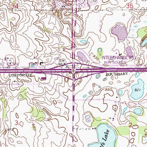 Topographic Map of Interchange 251, MN