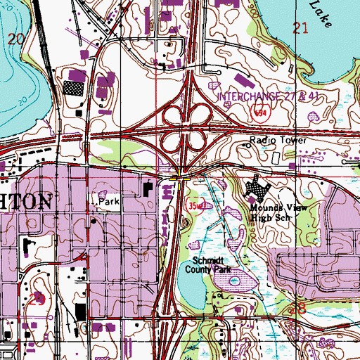 Topographic Map of Interchange 27A, MN