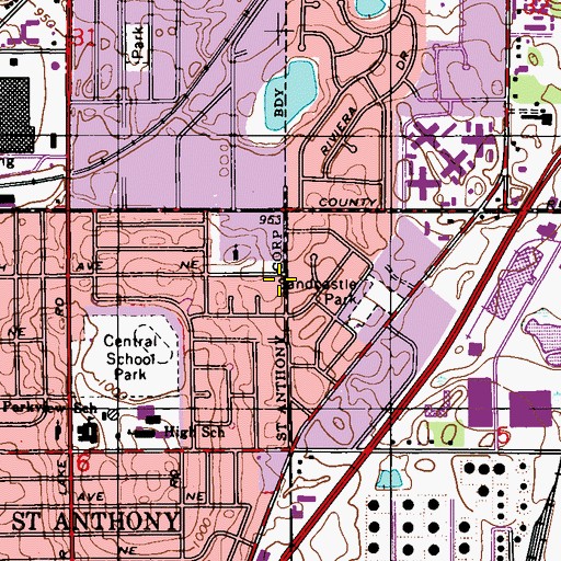 Topographic Map of Wilshire Park Elementary School, MN