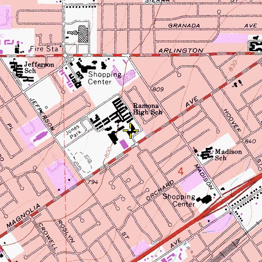 Topographic Map of Ramona High School, CA