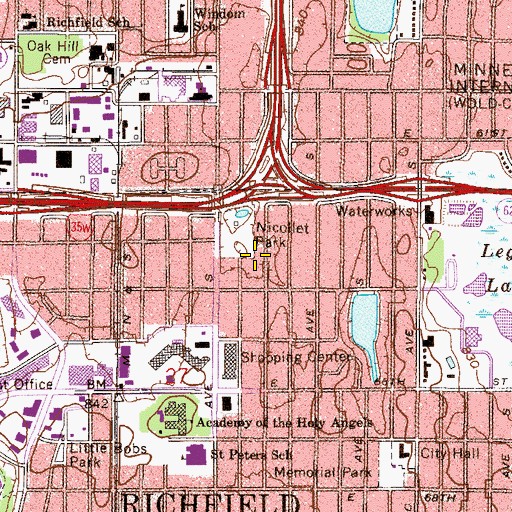 Topographic Map of Richfield Shoppes North Shopping Center, MN