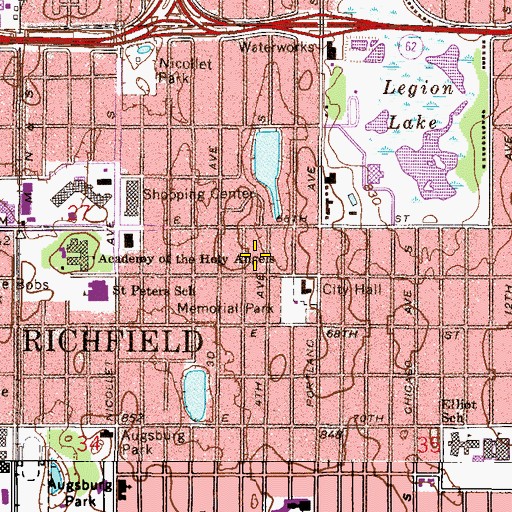 Topographic Map of Richfield Shoppes South Shopping Center, MN