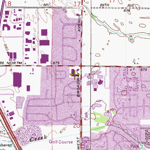 Topographic Map of The Commons Shopping Center, MN