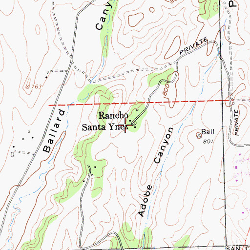 Topographic Map of Rancho Santa Ynez, CA