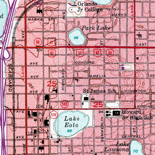 Topographic Map of Broadway United Methodist Church, FL