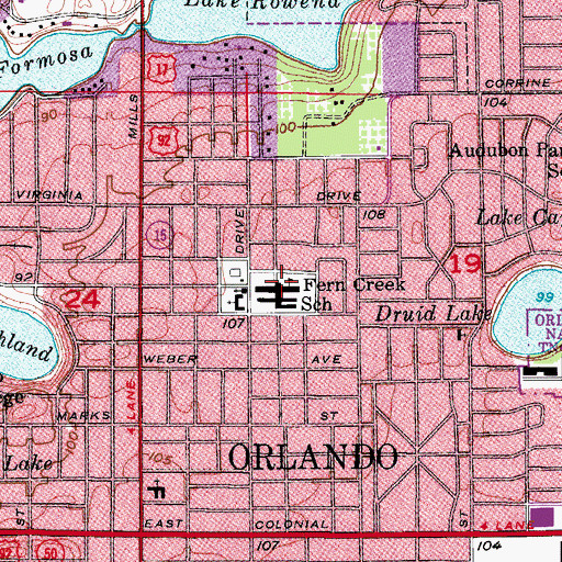 Topographic Map of Fern Creek Elementary School, FL