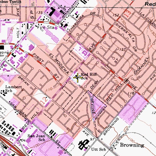 Topographic Map of Red Hill Lutheran School, CA