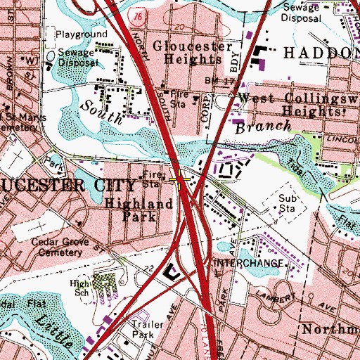 Topographic Map of Interchange 1A, NJ