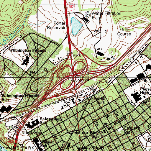 Topographic Map of Interchange 8A and 8B, DE
