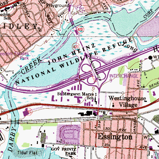 Topographic Map of Interchange 9A, PA