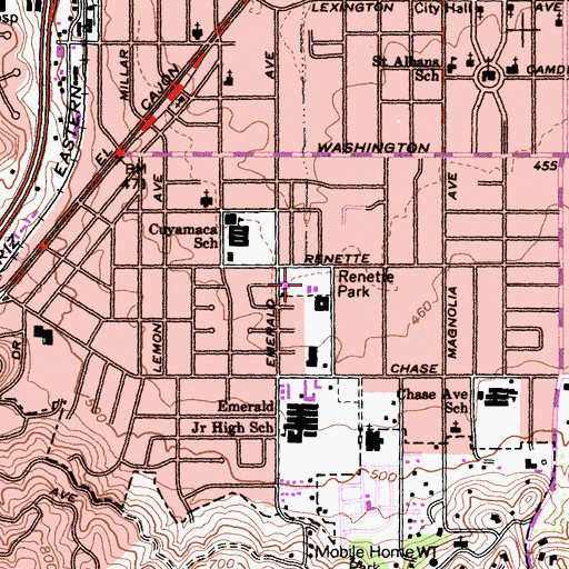 Topographic Map of Renette Park, CA
