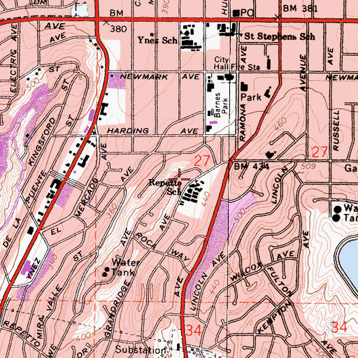 Topographic Map of Repetto School, CA
