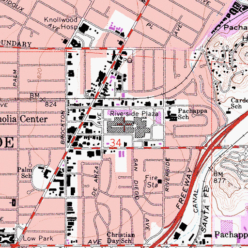 Topographic Map of Riverside Plaza, CA