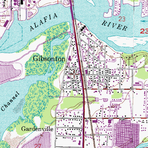 Topographic Map of Gibsonton on the Bay, FL