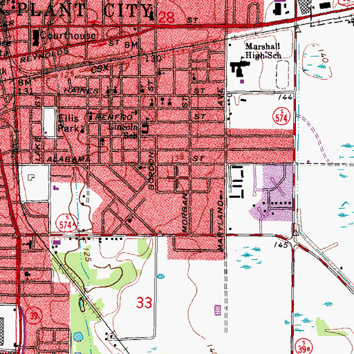 Topographic Map of Glendale, FL