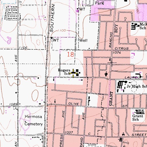 Topographic Map of Paul Rogers Elementary School, CA