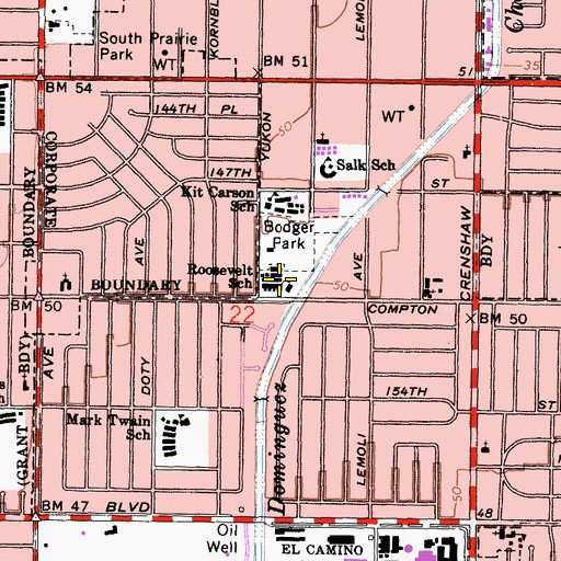 Topographic Map of F D Roosevelt Elementary School, CA