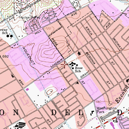 Topographic Map of Rose Elementary School, CA