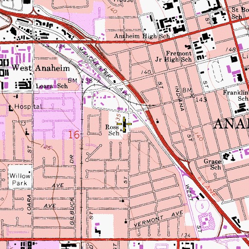 Topographic Map of Betsy Ross Elementary School, CA