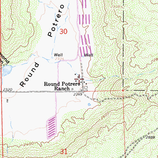 Topographic Map of Round Potrero Ranch, CA