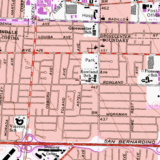 Topographic Map of Rowland Avenue Elementary School, CA