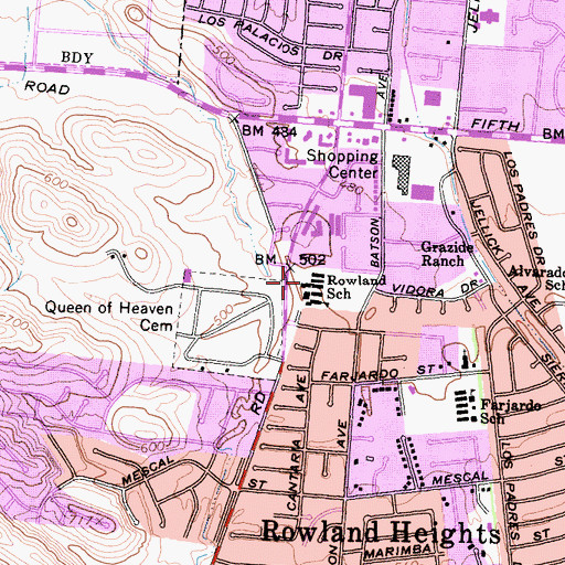 Topographic Map of Rowland Elementary School, CA