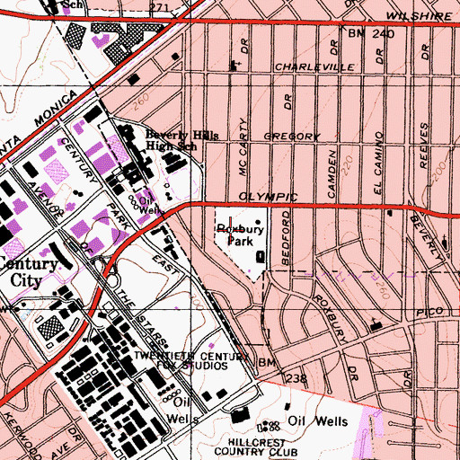 Topographic Map of Roxbury Park, CA