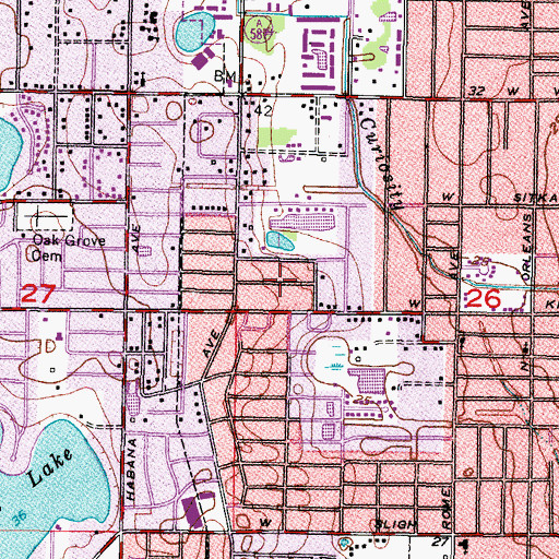 Topographic Map of Orange Wood Estates, FL