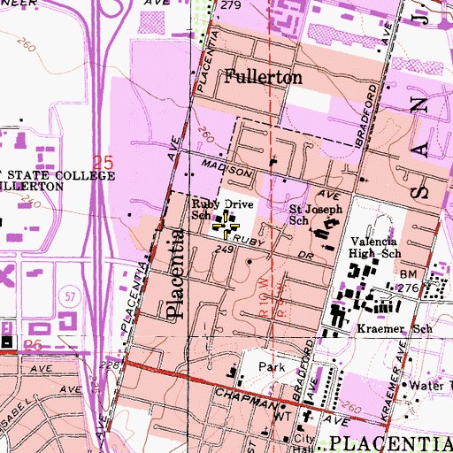 Topographic Map of Ruby Drive Elementary School, CA