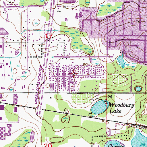 Topographic Map of Woodbery Estates, FL