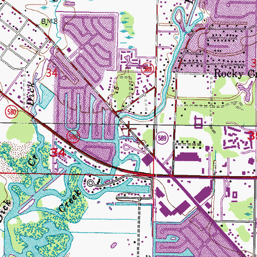 Topographic Map of Waterfront Estates, FL