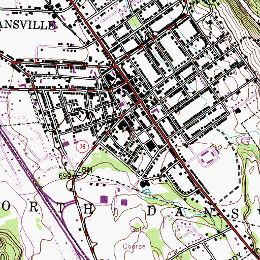 Topographic Map of Dansville Public School (historical), NY