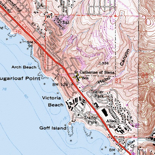 Topographic Map of Saint Catherine of Siena School, CA
