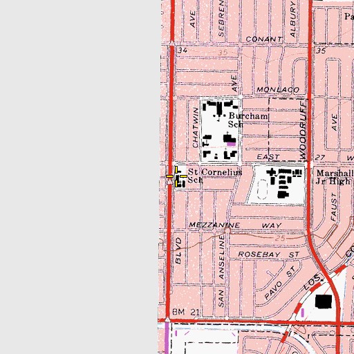 Topographic Map of Saint Cornelius Catholic School, CA