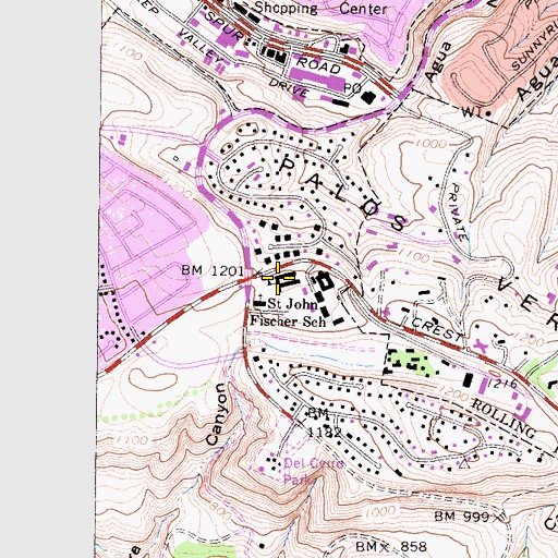 Topographic Map of Saint John Fischer School, CA