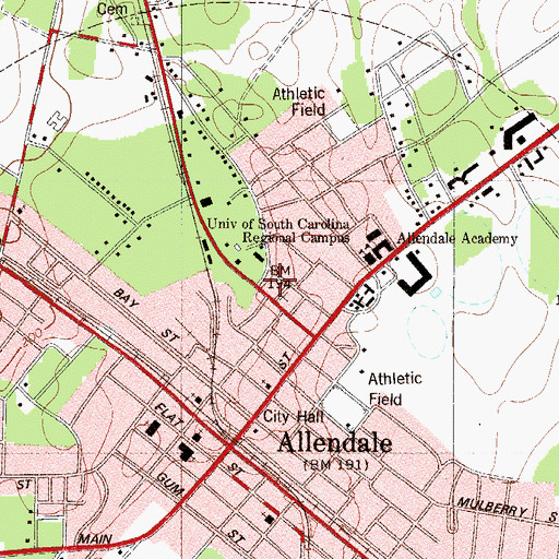 Topographic Map of Allendale Clemson University Extension Services, SC