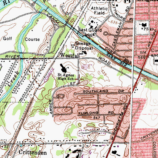 Topographic Map of University of Rochester South Campus, NY