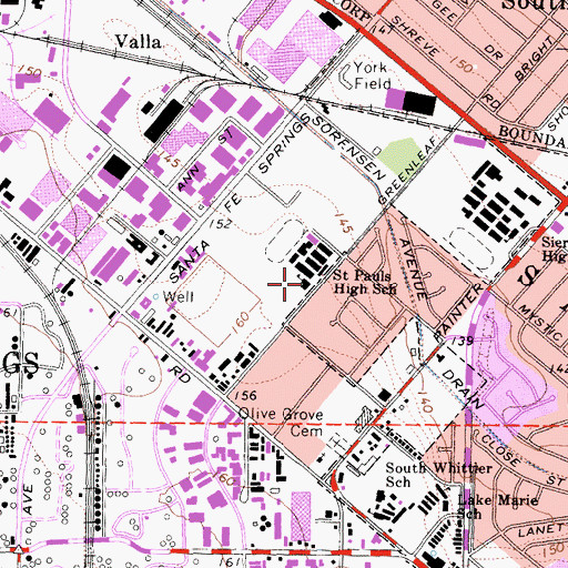 Topographic Map of Saint Pauls High School, CA