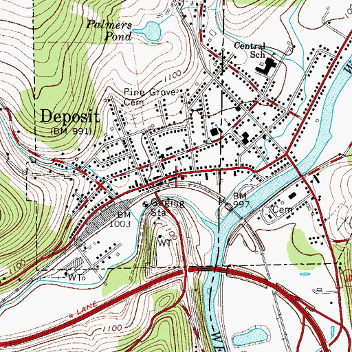 Topographic Map of Deposit Village Hall, NY