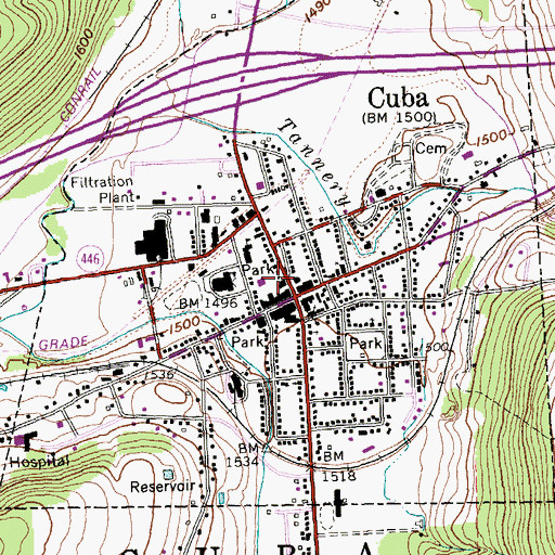 Topographic Map of Cuba Village Garage, NY