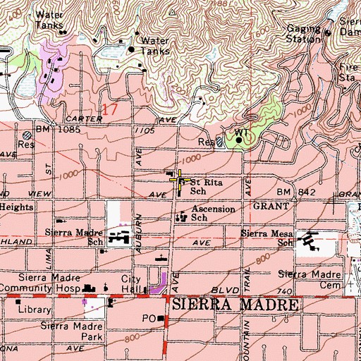 Topographic Map of Saint Rita School, CA