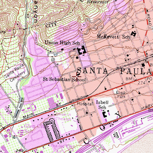 Topographic Map of Saint Sebastian School, CA