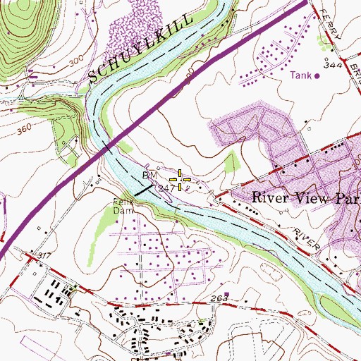 Topographic Map of Felix Dam Park, PA