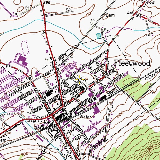 Topographic Map of Fleetwood Cemetery, PA