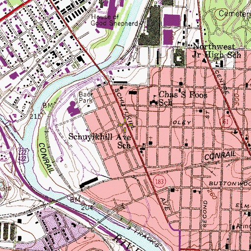 Topographic Map of 15th Ward Democratic Club, PA