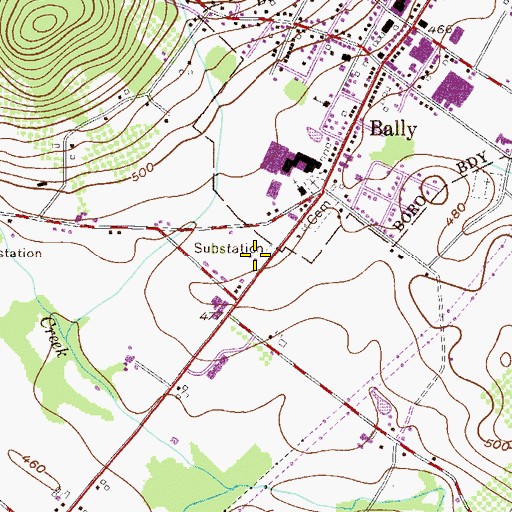 Topographic Map of Bally Mennonite Church, PA