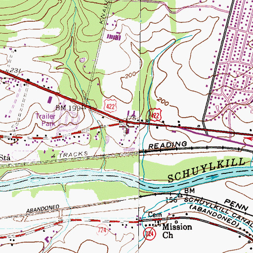 Topographic Map of Ben Franklin Inn, PA