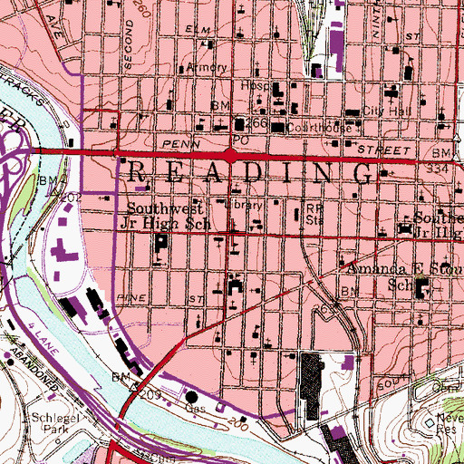 Topographic Map of Callowhill Historic District, PA